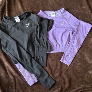 2 Gymshark Purple and Black Activewear Crop Tops Sz Small